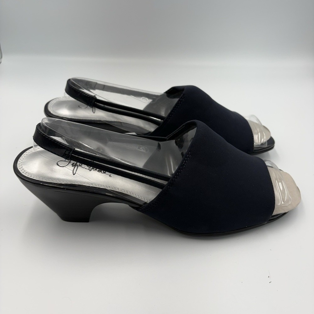 LifeStride Women's Black Fabric Open Toe Slingback Wedge Heel US 9M - Picture 1 of 8